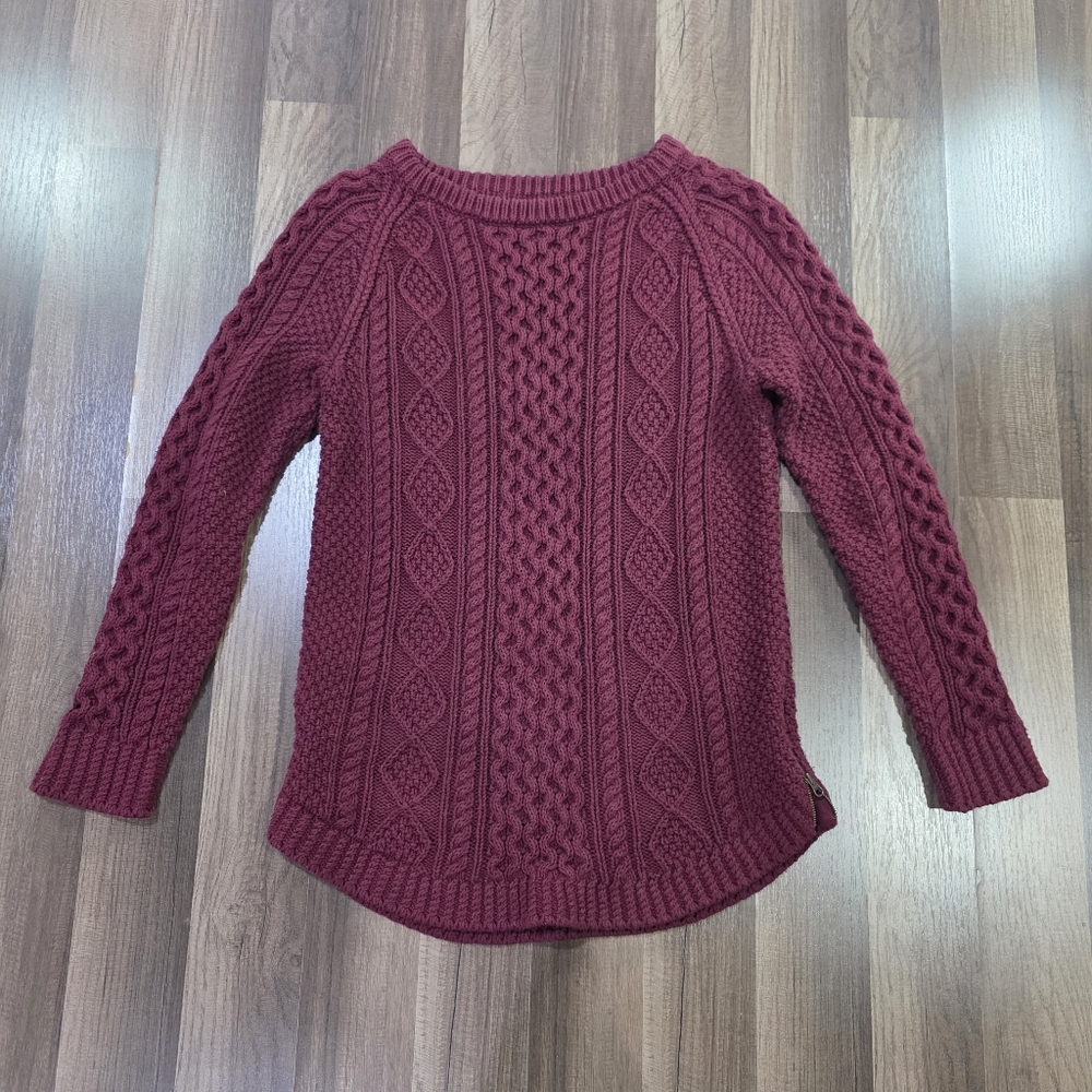 LL Bean Signature 100% Cotton Fisherman Cable Knit Tunic Sweater w/ Side Zippers